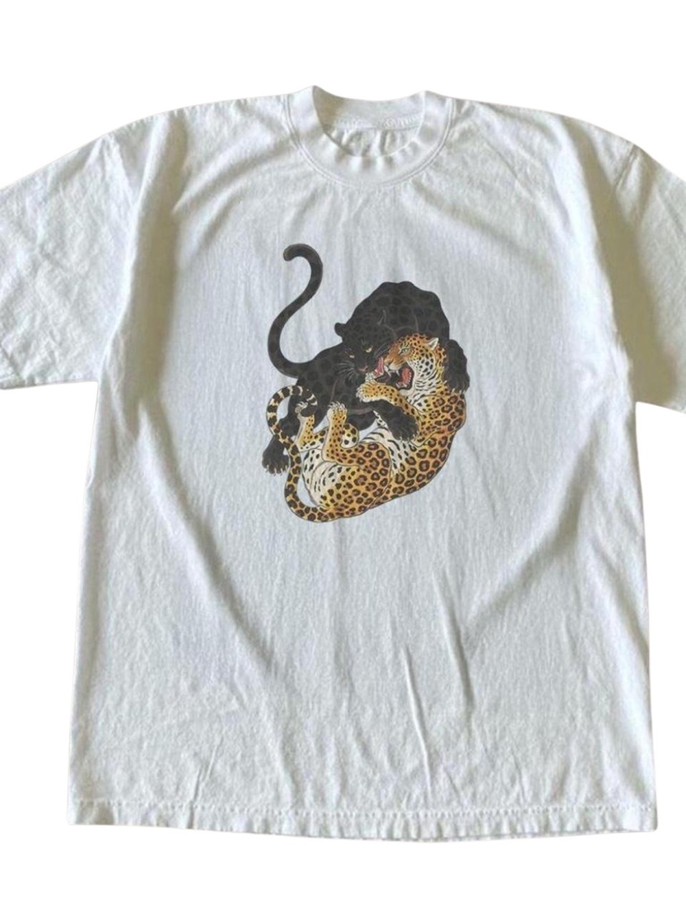 Gildan White Short Sleeve Tee with Black Panther and Spotted Leopard Graphic